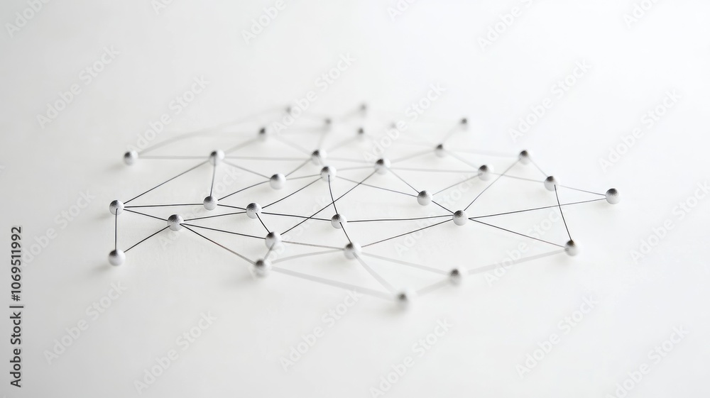 Fototapeta premium Abstract network of connected white spheres on surface