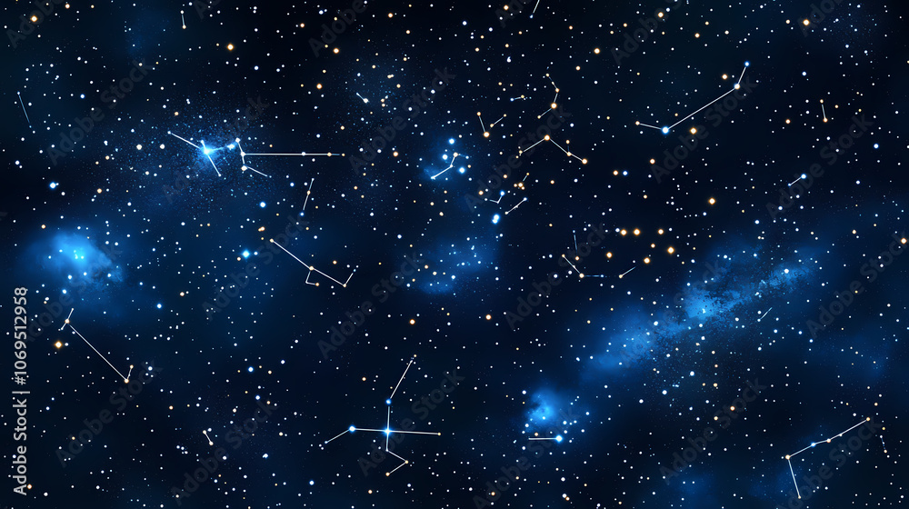 Fototapeta premium Constellations and stars forming a celestial pattern. seamless illustration pattern. Celestial. Illustration