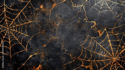 Golden Spider Webs on Black Background