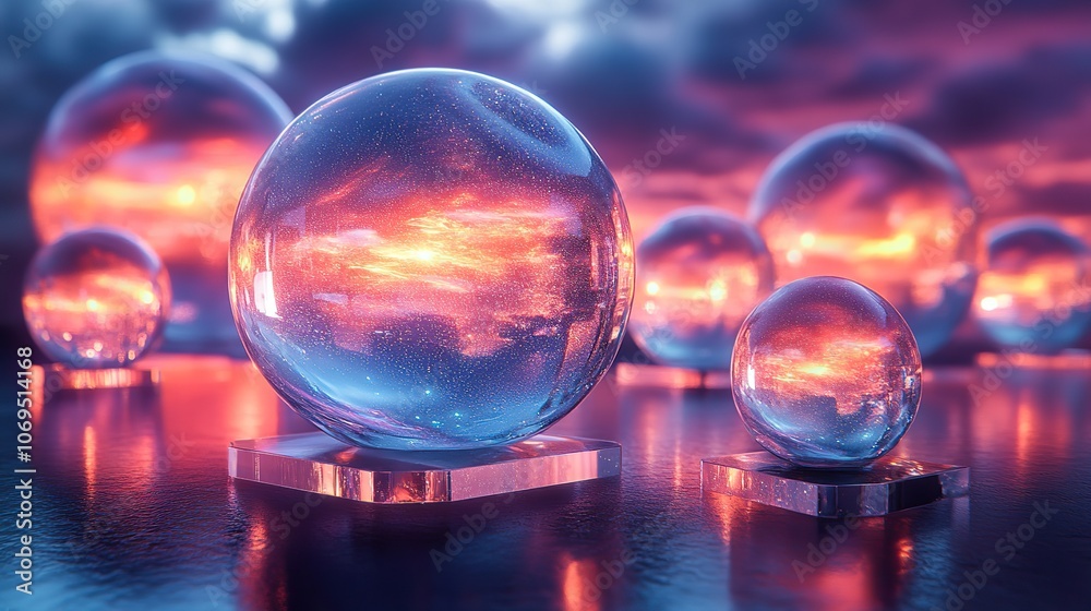 3D crystal glass figures with refraction and holographic light effects, displayed against a dark backdrop featuring rotating transparent shapes. 3D crystal glass figures with refraction and holographic light effects, displayed against a dark backdrop featuring rotating transparent shapes.
