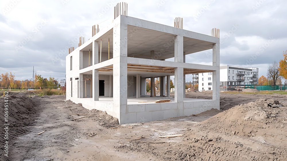 Construction progress building a concrete structure for future development Construction progress building a concrete structure for future development