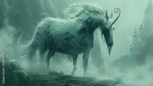 A creature with the body of a horse and a spiraled horn on its forehead said to possess magical healing powers and often sought after by those in need.