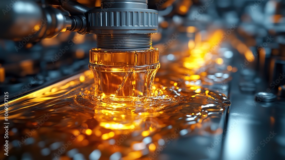A 3D illustration of a car engine with lubricant oil, highlighting motor repair and maintenance. A 3D illustration of a car engine with lubricant oil, highlighting motor repair and maintenance.