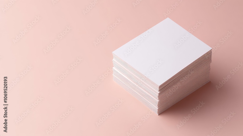 Stack of plain white paper sheets on pastel pink background Stack of plain white paper sheets on pastel pink background