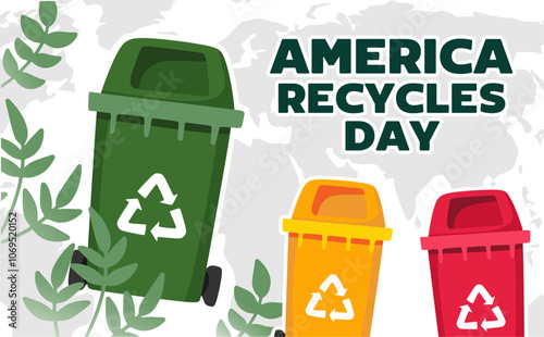 happy america recycles day with recycling bin