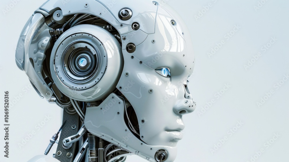 Fototapeta premium Futuristic robot head, AI generated image