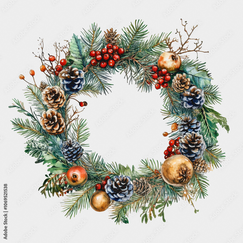 Elegant Christmas Wreath with Pine and Berries Elegant Christmas Wreath with Pine and Berries