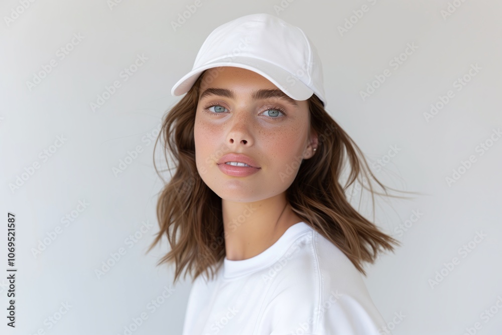 Casual woman in white baseball cap, short wavy hairstyle, natural makeup, minimalistic background, relaxed and trendy fashion portrait, sporty and stylish, copy space for text
Casual woman in white baseball cap, short wavy hairstyle, natural makeup, minimalistic background, relaxed and trendy fashion portrait, sporty and stylish, copy space for text