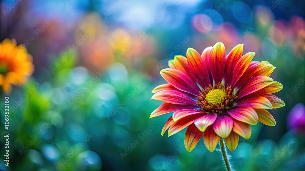 A burst of color, the flower stands bold, fading into a dreamy blur. A burst of color, the flower stands bold, fading into a dreamy blur.