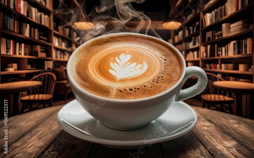 Coffee in the cup with coffee beans in the cafe hot coffee shop espresso made by barista