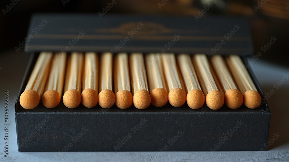 A box filled with new matchsticks, placed on a white background. A box filled with new matchsticks, placed on a white background.