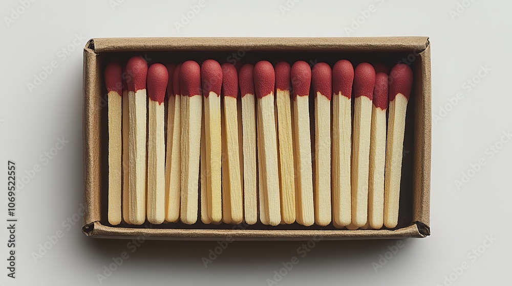 A box filled with new matchsticks, placed on a white background. A box filled with new matchsticks, placed on a white background.