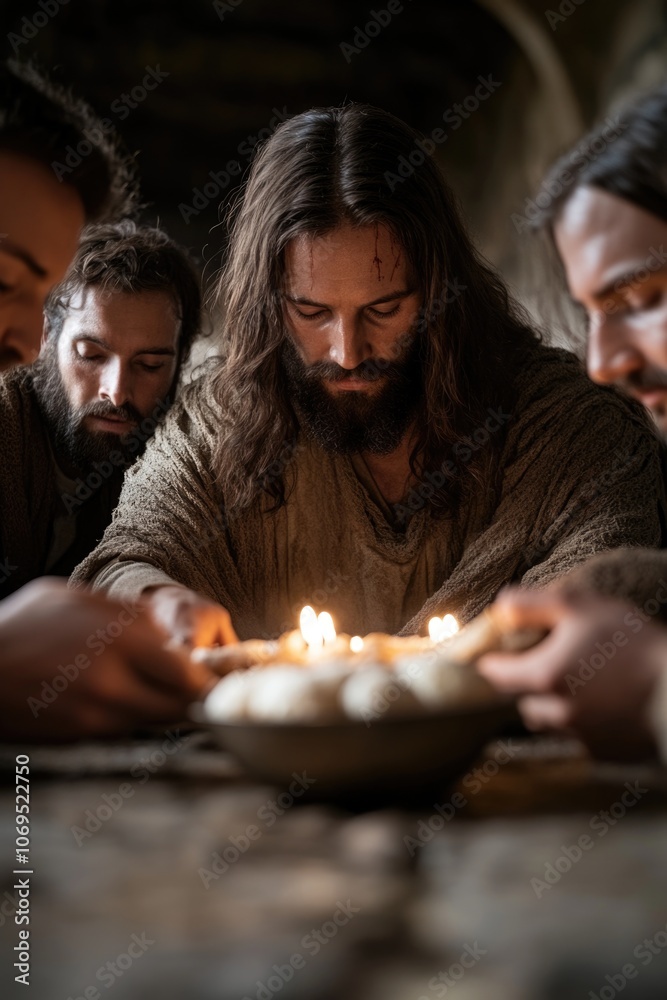 Biblical depiction: The Last Supper with Jesus Christ, illustrating a significant religious moment with imagery representing a key event in Christian faith. Biblical depiction: The Last Supper with Jesus Christ, illustrating a significant religious moment with imagery representing a key event in Christian faith.