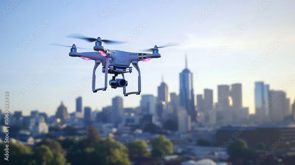 A drone hovers over a city skyline, capturing aerial views of urban landscapes. A drone hovers over a city skyline, capturing aerial views of urban landscapes.