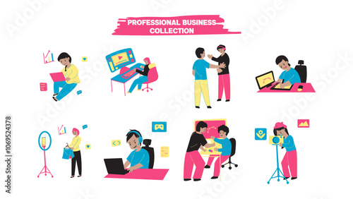 Professional business. Peoples interaction and collaboration in workspace and office. Digital creative employee, work from home vector Illustration