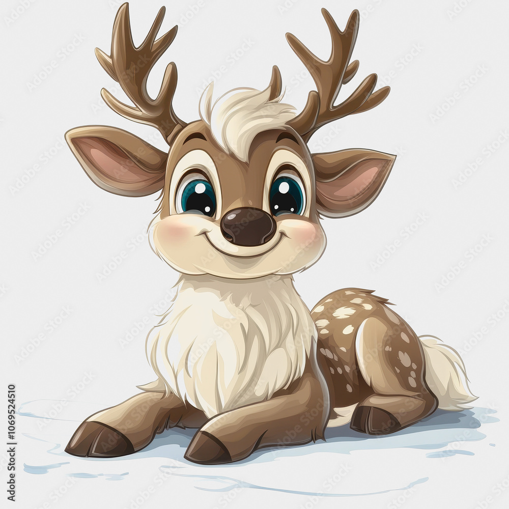 Cute Cartoon Reindeer Illustration on White Background Cute Cartoon Reindeer Illustration on White Background