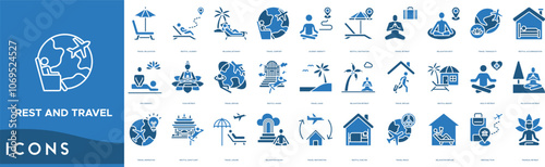 Rest and Travel icon. Travel Relaxation, Restful Journey, Relaxing Getaway, Travel Comfort and Journey Serenity