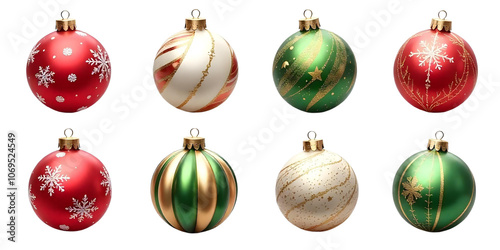 Holiday Season Ornaments - Green and Red Christmas Balls PNG