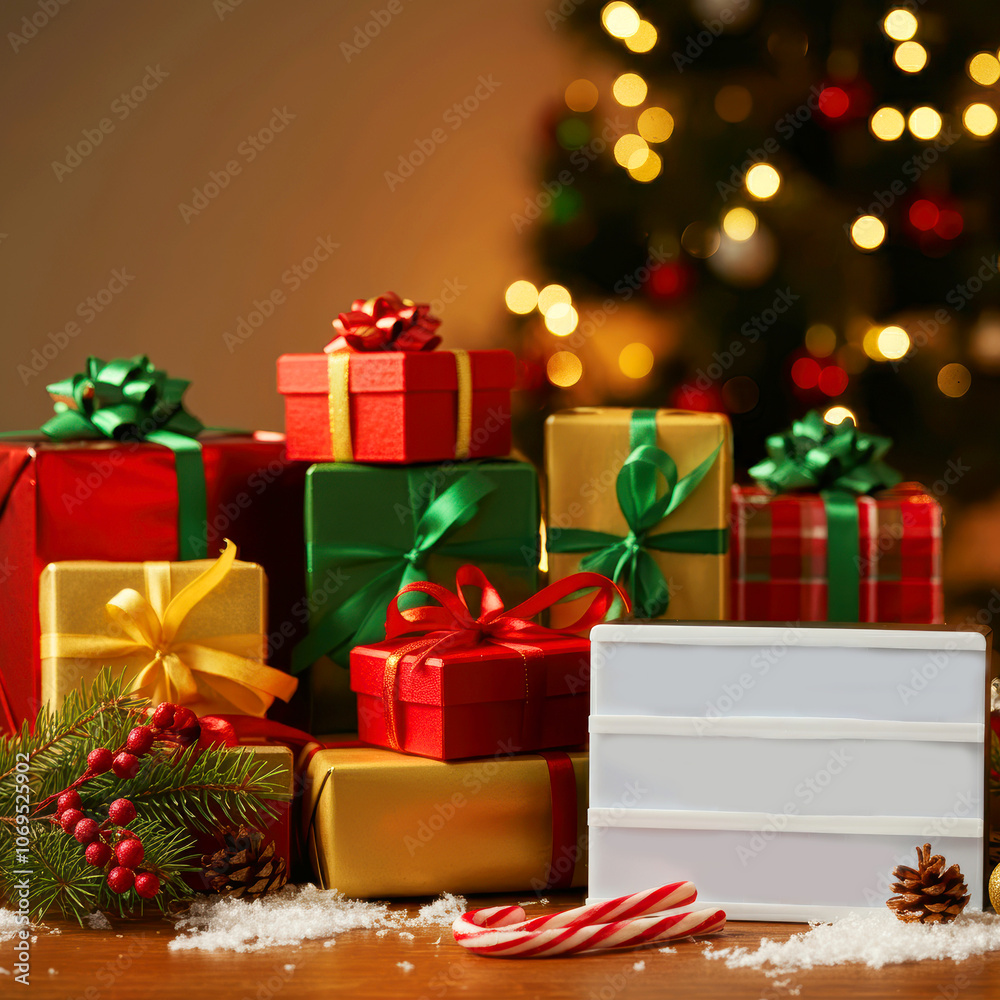 Obraz premium クリスマスツリーとプレゼント 