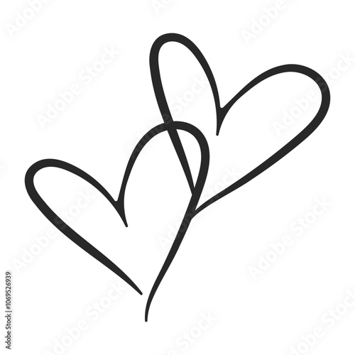 Double Heart. Abstract love symbol. Line art drawing. Vector illustration isolated