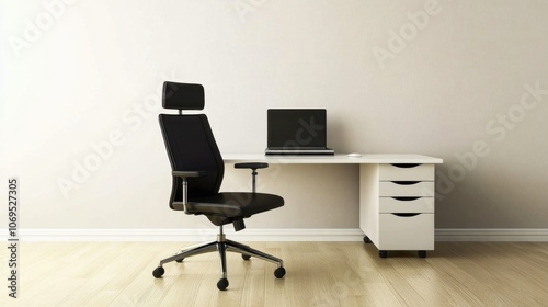 Modern Office Workspace with Chair and Laptop