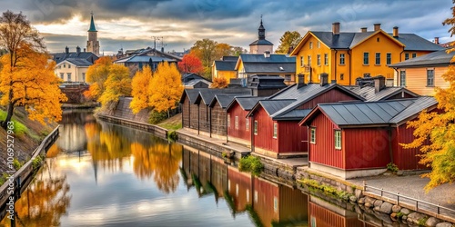 Autumn cityscape of the old wooden district Toukola in Helsinki, Finland , Helsinki, Finland, Toukola photo