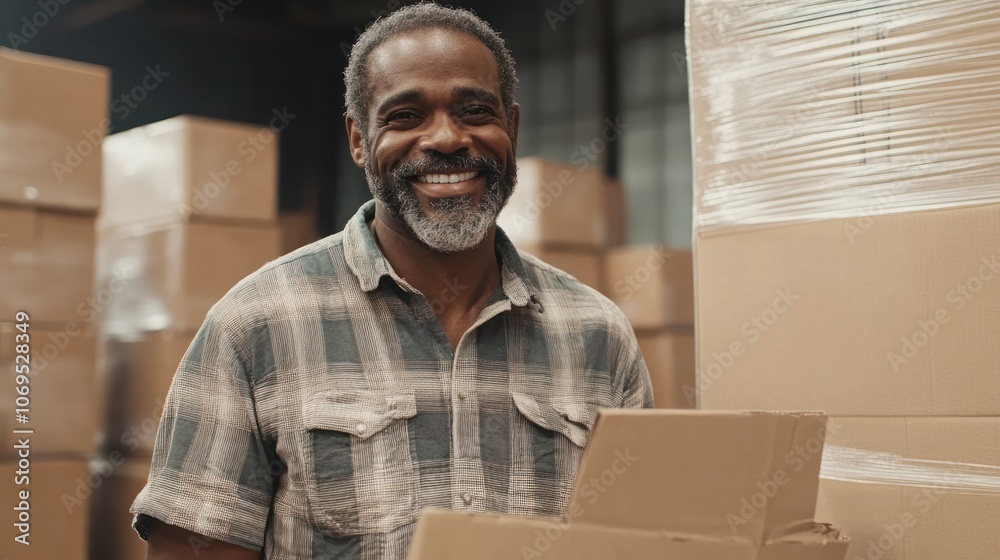 Smiling Worker in a Warehouse Smiling Worker in a Warehouse