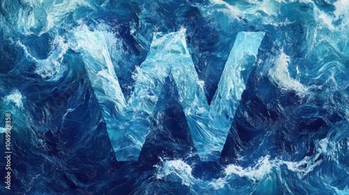 Wallpaper Mural Letter W in ocean wave pattern, deep blue hues  Torontodigital.ca