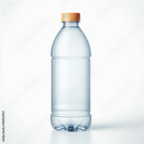 Clear plastic bottle of mineral water isolated on a white background photo