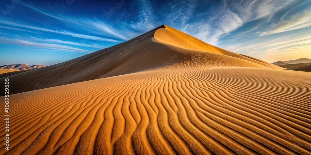 Naklejka premium Massive sand dune wave in the desert, desert, sand, dune, wave, sandstorm, horizon, arid, dry, landscape, nature, scenic