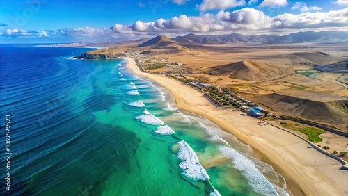 Aerial view of Butihondo and Jandia beach in Fuerteventura, Canary Islands, aerial view, beach photo