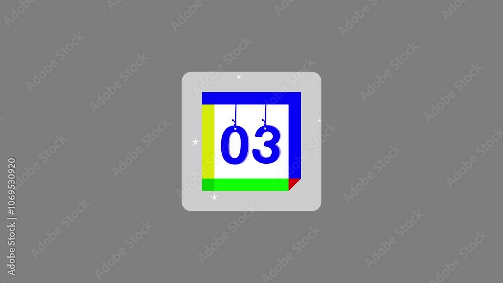 Calendar Page Icon Animation with '03' Date in 4K – Modern Countdown Visual for Time Tracking, Scheduling, and Event Planning.