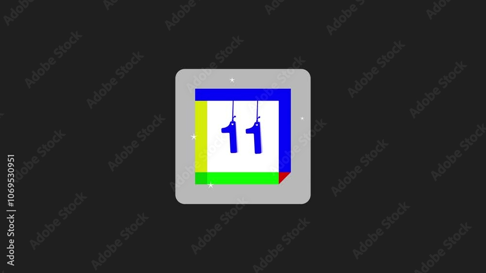 Calendar Page Icon Animation with '11' Date in 4K – Modern Countdown Visual for Time Tracking, Scheduling, and Event Planning. Calendar Page Icon Animation with '11' Date in 4K – Modern Countdown Visual for Time Tracking, Scheduling, and Event Planning.