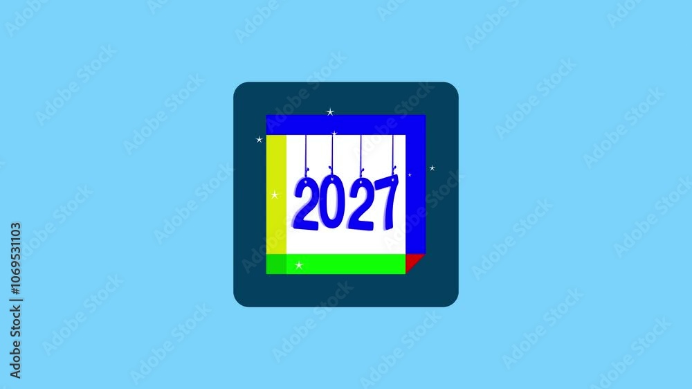 Calendar Page Icon Animation with '2027 Year' Date in 4K – Modern Countdown Visual for Time Tracking, Scheduling, and Event Planning. Calendar Page Icon Animation with '2027 Year' Date in 4K – Modern Countdown Visual for Time Tracking, Scheduling, and Event Planning.