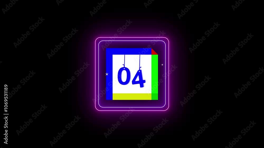 Neon Glow Sign: Calendar Page Icon Animation with '04' Date in 4K – Modern Countdown Visual for Time Tracking, Scheduling, and Event Planning. Neon Glow Sign: Calendar Page Icon Animation with '04' Date in 4K – Modern Countdown Visual for Time Tracking, Scheduling, and Event Planning.