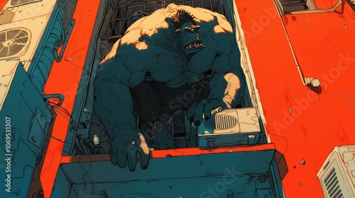 A towering ogre squeezes into a tiny apartment in the heart of the city trying to hide its hulking figure from the prying eyes of its human neighbors.