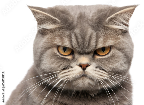 PNG Grumpiness gray tabby cat portrait mammal animal.