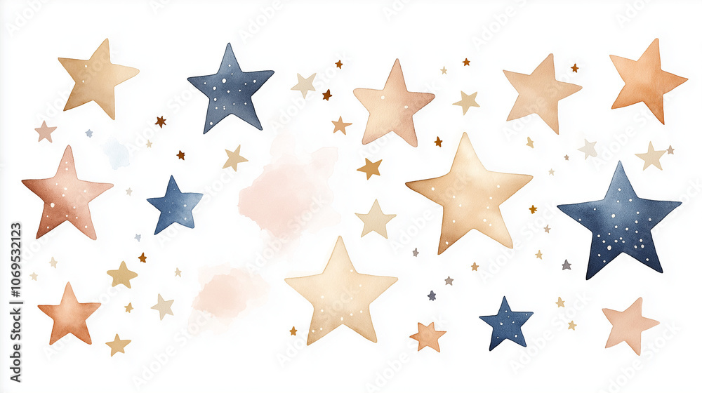 Celestial Watercolor Stars: A whimsical collection of hand-painted stars in earthy tones, perfect for adding a touch of magic to your designs. Celestial Watercolor Stars: A whimsical collection of hand-painted stars in earthy tones, perfect for adding a touch of magic to your designs.