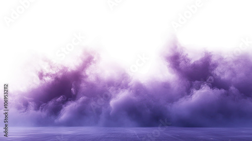 Smoky purple clouds creating mystical atmosphere, with mist creeping across floor on transparent background photo