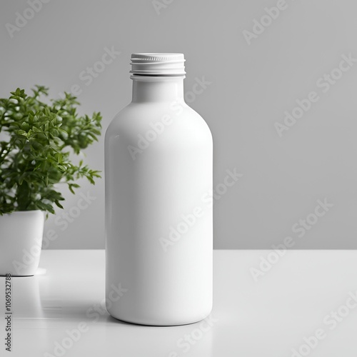 Mockup, White Tumblr bottle on table, AI Image generated photo