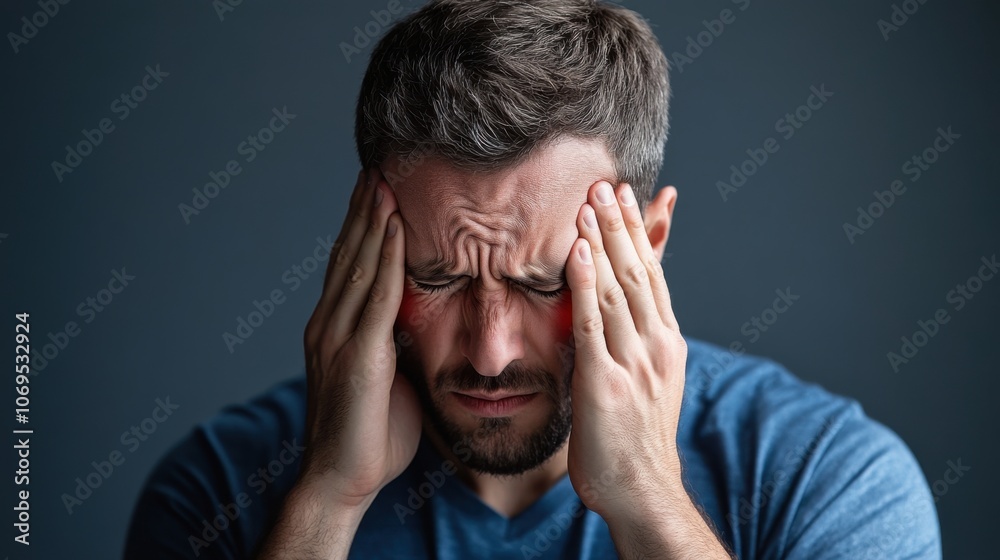 Man Suffering from Severe Headache and Migraine Pain Man Suffering from Severe Headache and Migraine Pain