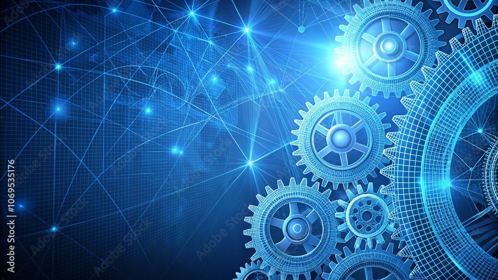 Interconnected Gears in a Digital Network, Symbolizing Global Collaboration and Technological Advancement Interconnected Gears in a Digital Network, Symbolizing Global Collaboration and Technological Advancement