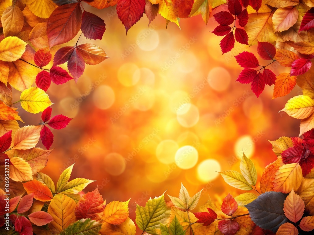 A Colorful Autumn Background with Vibrant Leaves Framing a Blank Space for Seasonal Designs and Nature-Inspired Creations