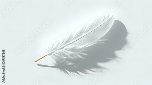 Floating Feather on Gray Background for Mindful Lightness and Calm photo