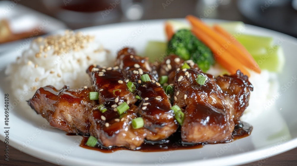 Teriyaki chicken teriyaki sauce with rice and vegetables. Teriyaki chicken teriyaki sauce with rice and vegetables.