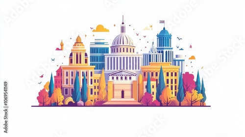 Colorful Cityscape Illustration in Flat Vector Style