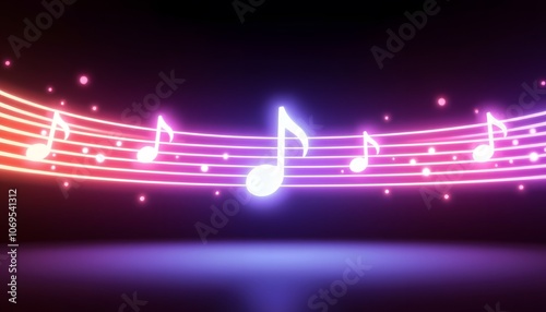 Captivating 3D Music Note Neon Light Animation Background Perfect for Multimedia Projects