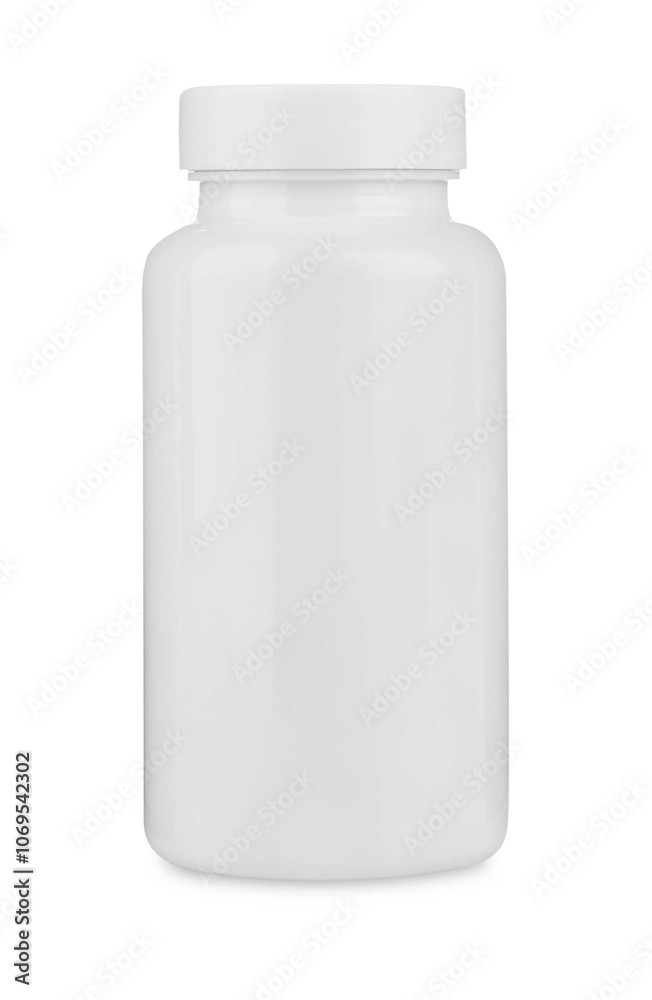 Medical bottle with pills isolated on white