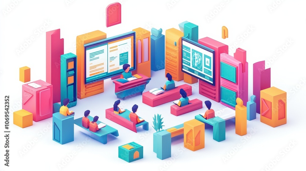Obraz premium Futuristic Virtual Classroom with Engaged Students