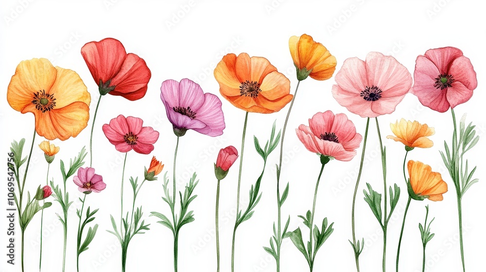 Fototapeta premium Vibrant Floral Illustration of Colorful Flowers